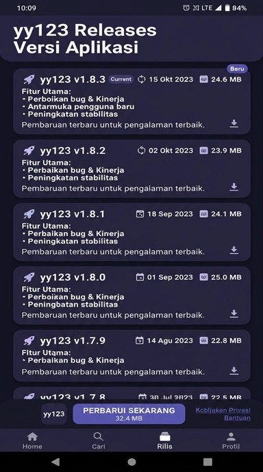 Tampilan riwayat versi yy123